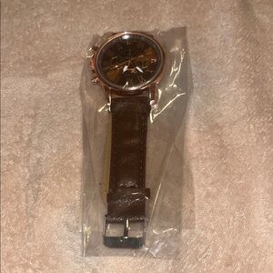 Brown Leather Strap Watch with Rose Gold Accents